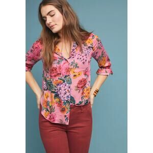 Anthropologie Maeve Top Manifold Button Down Shirt Floral Boho Pink Size 8